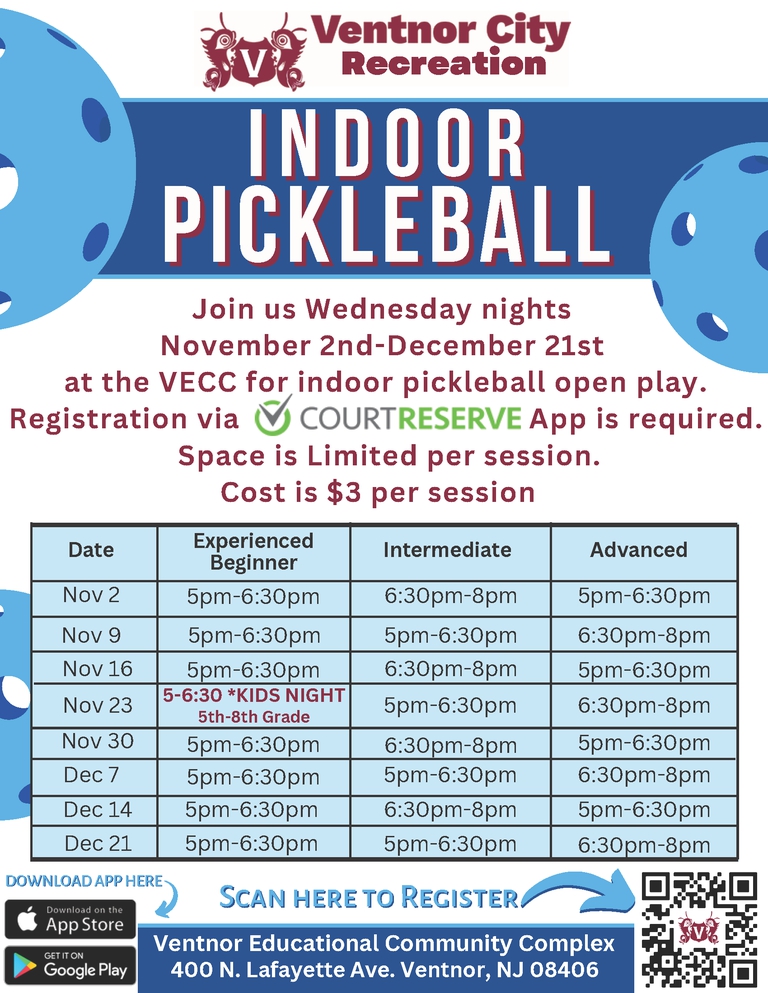 to Ventnor City, New Jersey Indoor Pickleball Begins November 2